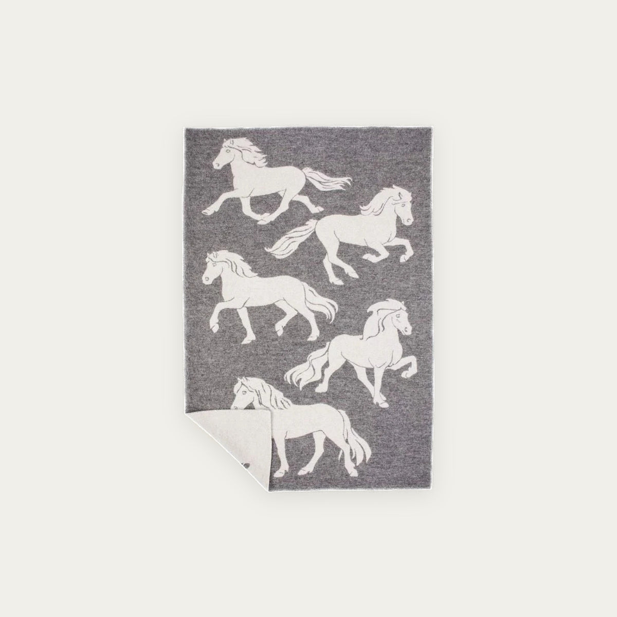 Hestar (Horses) Grey Wool Blanket