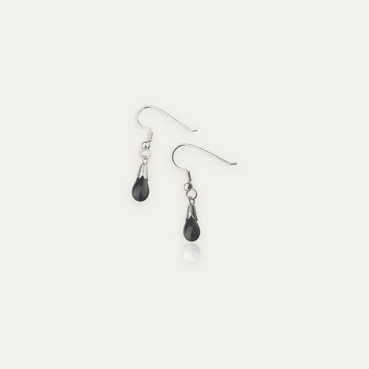 Black lava tear earrings - Silver wire