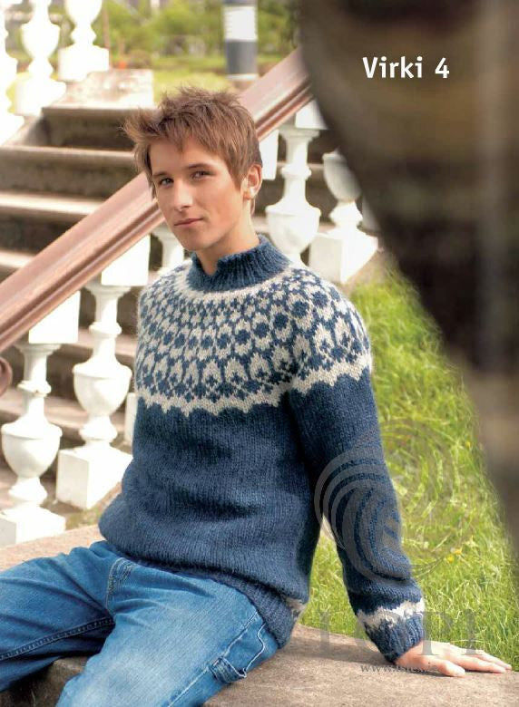 Icelandic sweaters and products - Virki (Fortress) Mens Wool Sweater Blue Tailor Made - NordicStore