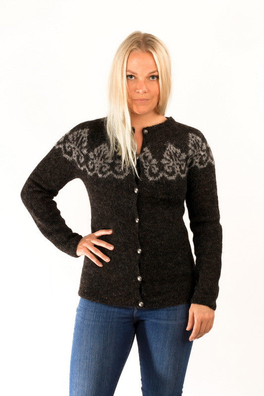 Icelandic Wool Sweater Cardigan Hruni Black Nordic Store