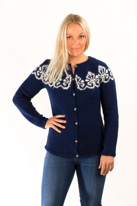 Icelandic Wool Sweater Cardigan Hruni Blue Nordic Store