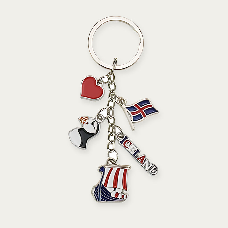 Keyring Heart/Flag/Boat/Puffin Iceland
