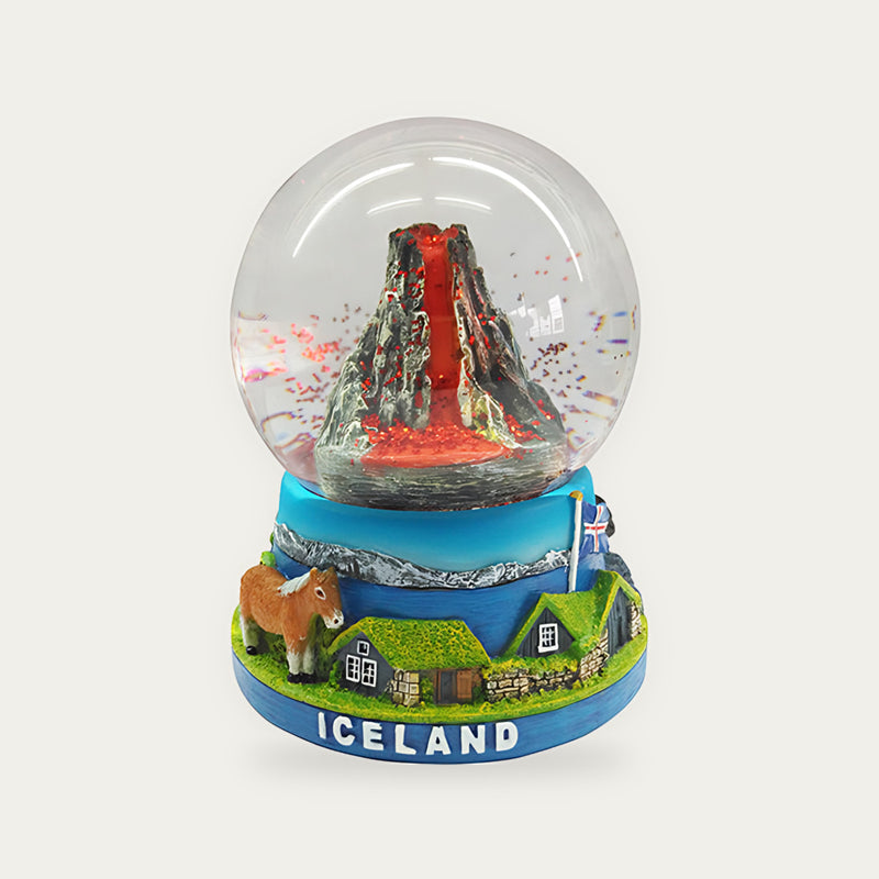 Snowglobe Volcano with red glitter 65 mm