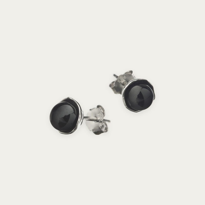 Black lava pearl earrings - Silver pins