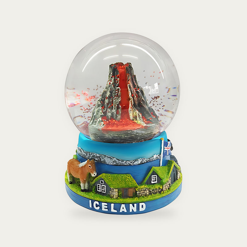 Snowglobe Volcano with red glitter 45 mm
