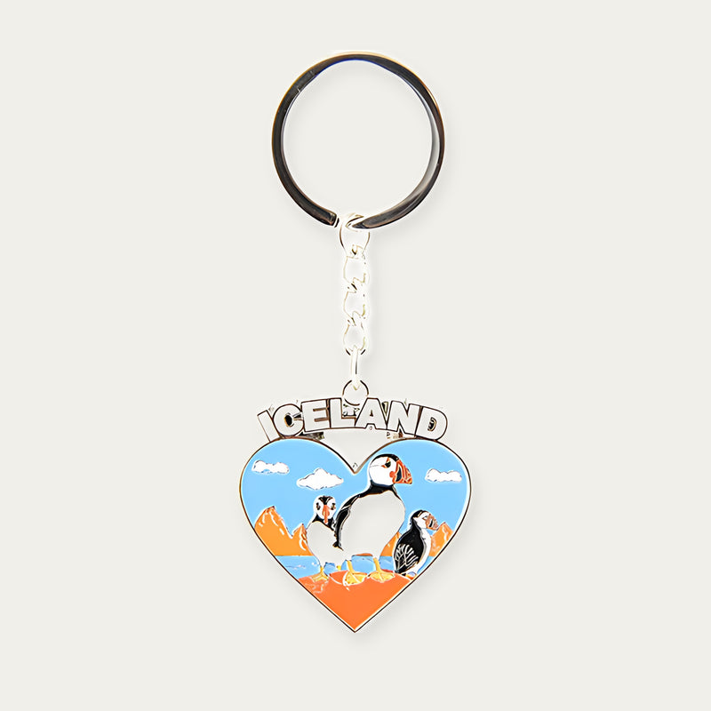 Keyring heart text ICELAND blue