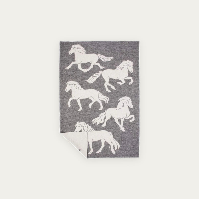 Hestar (Horses) Grey Wool Blanket
