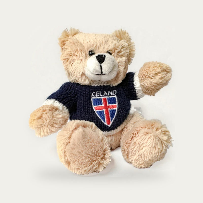 TEDDY BEAR IN SWEATER with ICELANDIC FLAG SHIELD (13CM)