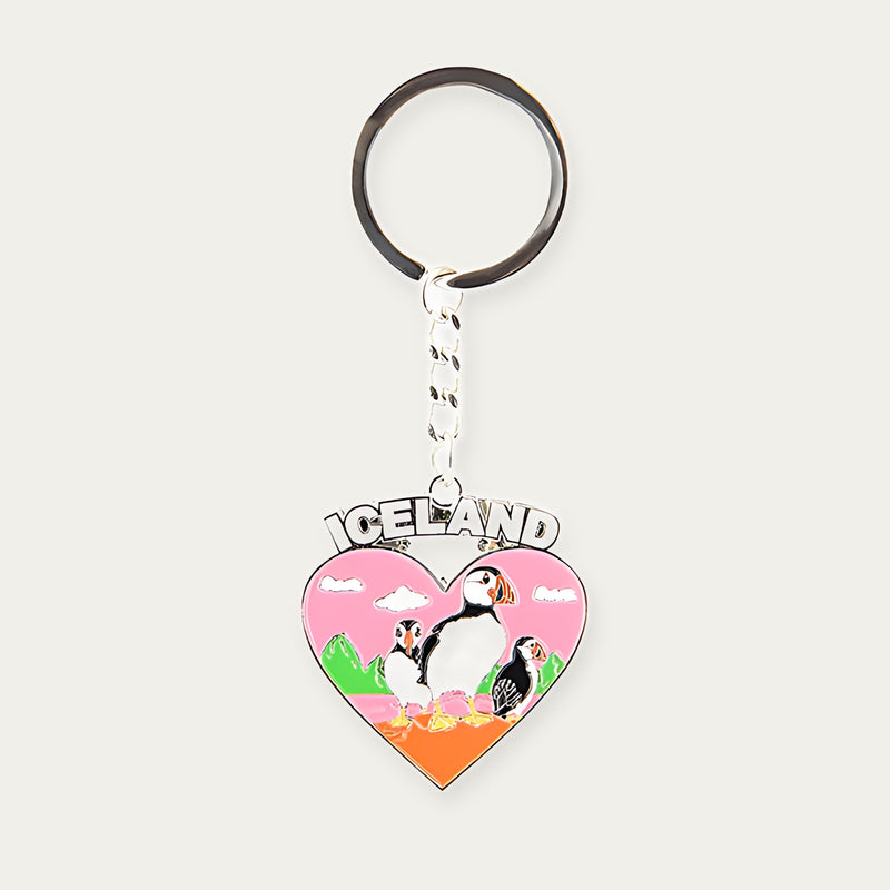 Keyring heart text ICELAND pink