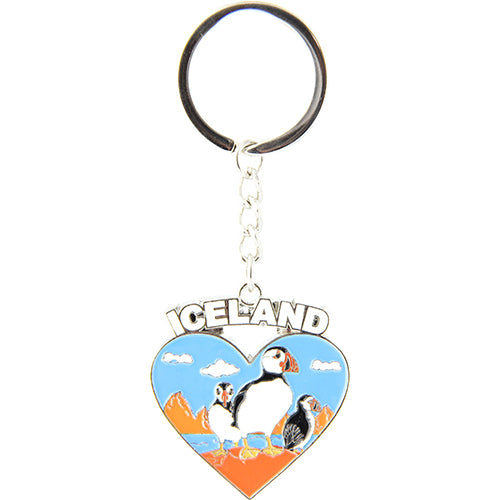 Keyring heart text ICELAND blue