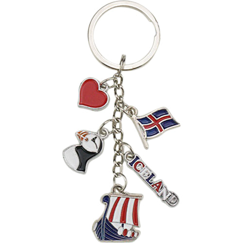 Keyring Heart/Flag/Boat/Puffin Iceland