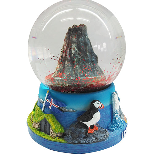 Snowglobe Volcano with red glitter 45 mm