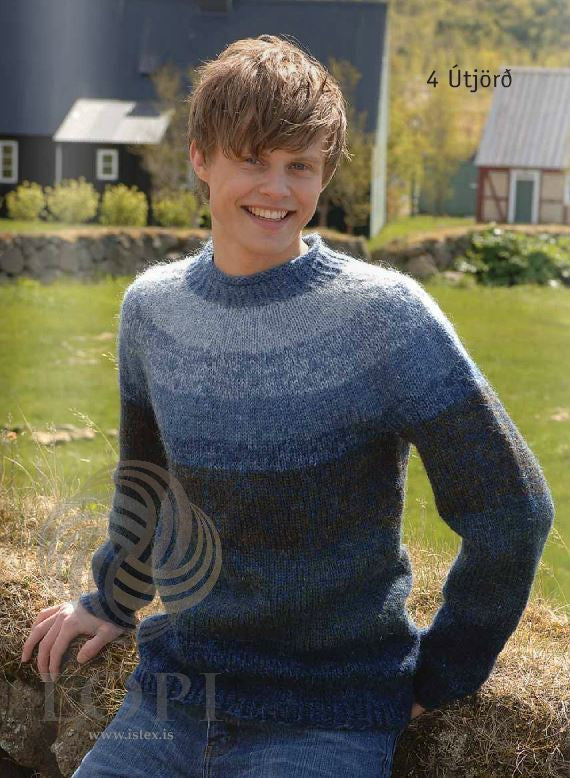 Icelandic sweaters and products - Útjörð (Earth) Mens Wool Sweater Blue Tailor Made - NordicStore