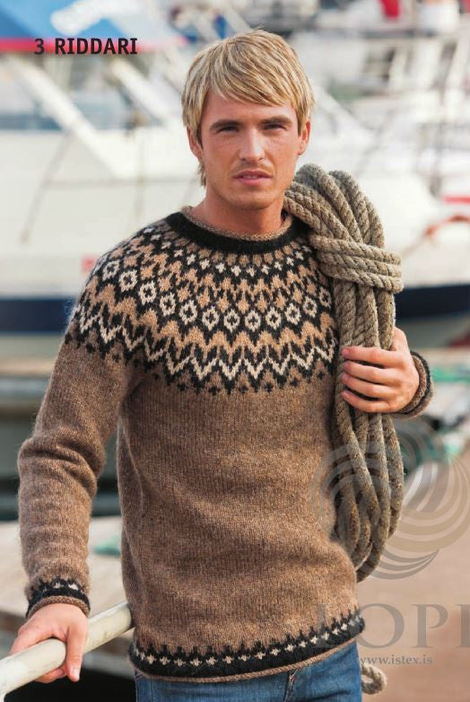 Icelandic sweaters and products - Riddari (Knight) Mens Wool Sweater Brown Tailor Made - NordicStore
