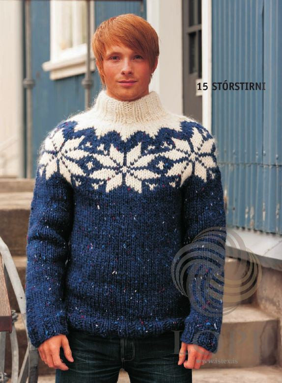 Icelandic sweaters and products - Stórstirni Mens Wool Sweater Blue Tailor Made - NordicStore