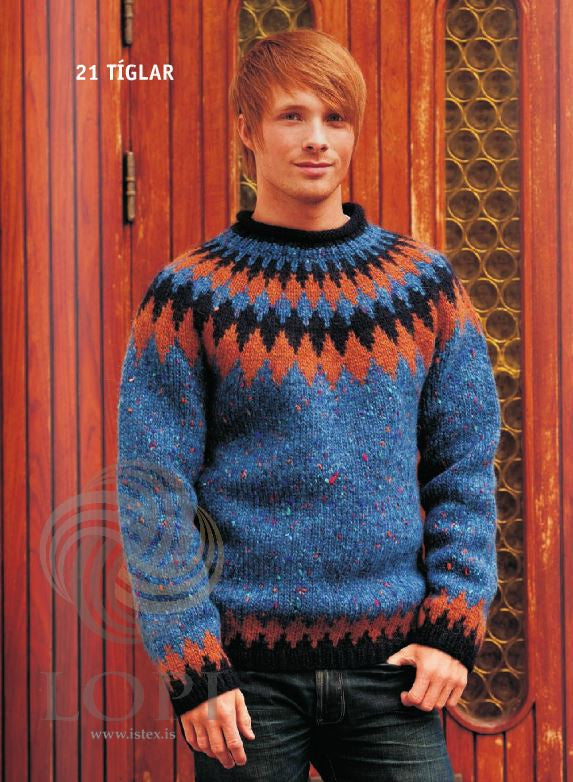 Icelandic sweaters and products - Tíglar (Clubs) Mens Wool Sweater Blue Tailor Made - NordicStore