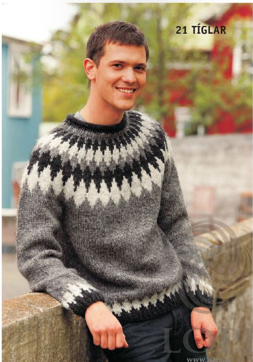 Icelandic sweaters and products - Tíglar (Clubs) Mens Wool Sweater Grey Tailor Made - NordicStore