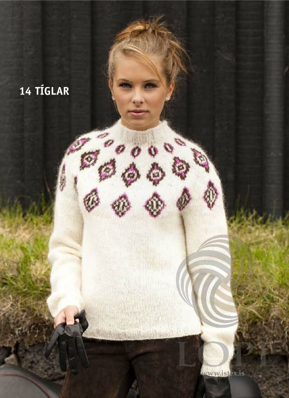 Icelandic sweaters and products - Tíglar (Clubs) Women Wool Sweater White Tailor Made - NordicStore