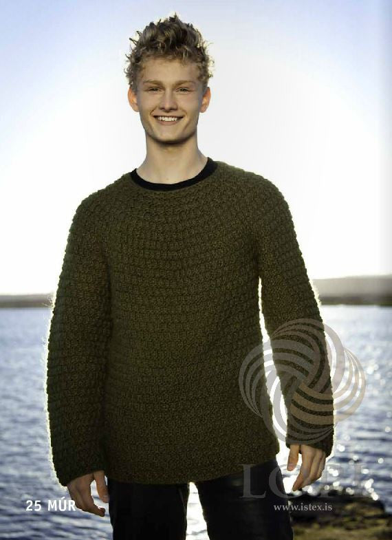 Icelandic sweaters and products - Múr (Brick) Mens Wool Sweater Green Tailor Made - NordicStore