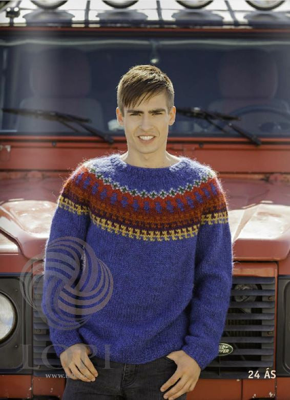 Icelandic sweaters and products - Ás (Ace) Mens Wool Sweater Blue Tailor Made - NordicStore