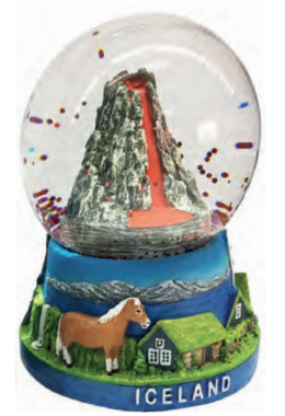 Snowglobe Volcano with red glitter 65 mm