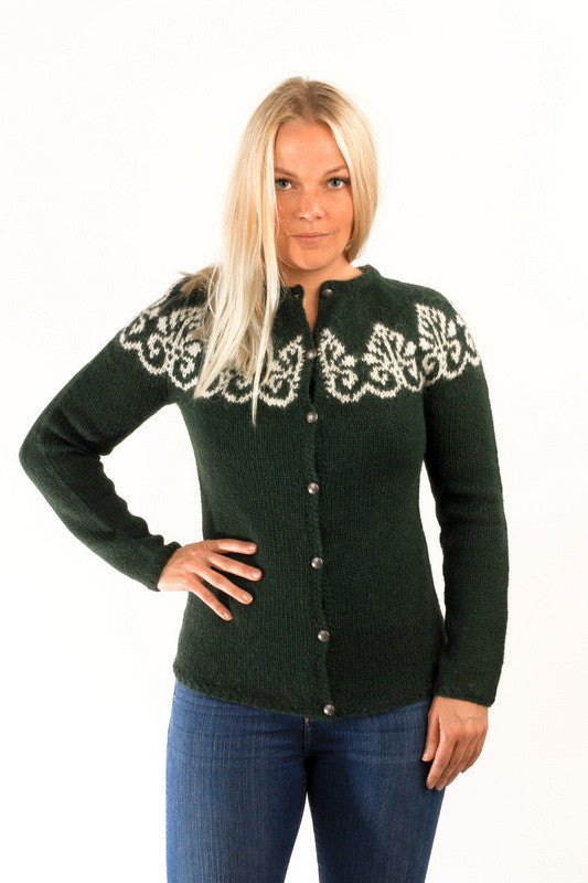 Icelandic sweaters and products - Hruni Wool Cardigan Green Wool Sweaters - NordicStore