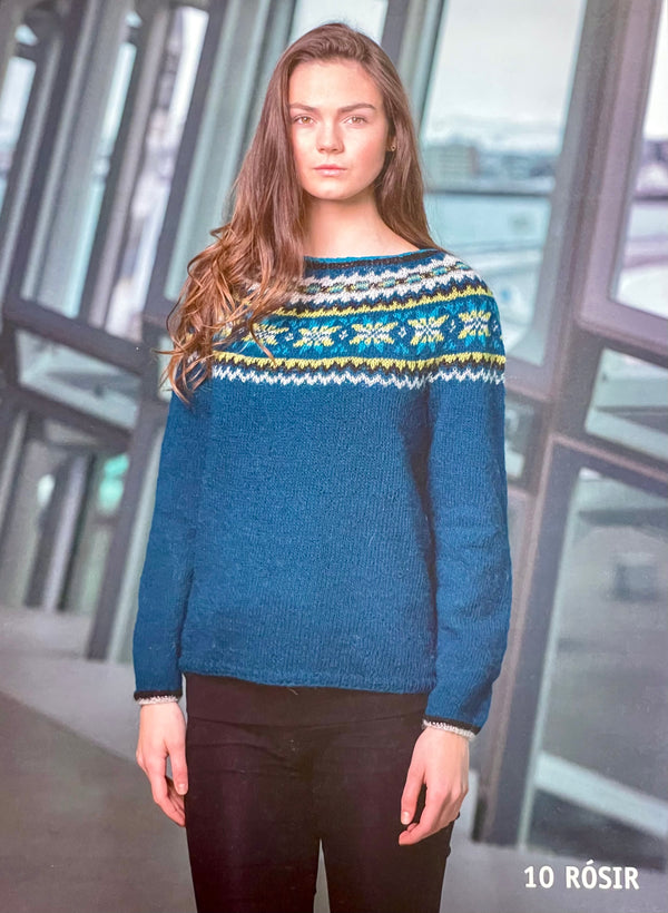 Rósir (Roses) Women Wool Sweater Blue