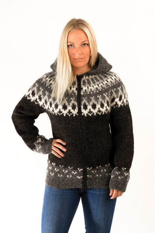 Icelandic sweaters and products - Skipper Wool Cardigan w/Hood Black Wool Sweaters - NordicStore