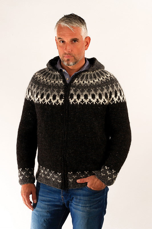 Icelandic sweaters and products - Skipper Wool Cardigan w/Hood Black Wool Sweaters - NordicStore