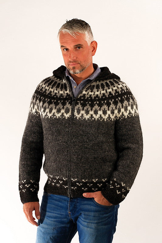 Icelandic sweaters and products - Skipper Wool Cardigan w/Hood Grey Wool Sweaters - NordicStore