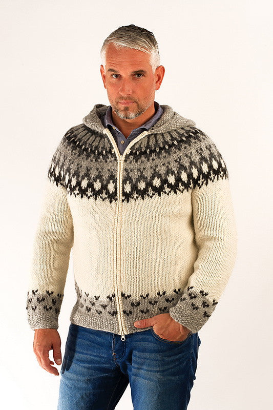 Icelandic sweaters and products - Skipper Wool Cardigan w/Hood White Wool Sweaters - NordicStore