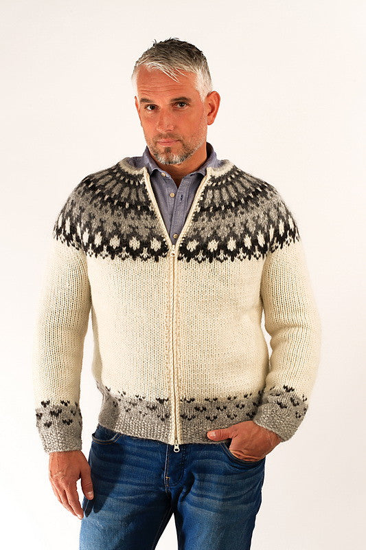 Icelandic sweaters and products - Skipper Wool Cardigan White Wool Sweaters - NordicStore