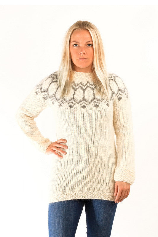 Icelandic sweaters and products - Tight Fit Wool Pullover White Wool Sweaters - NordicStore